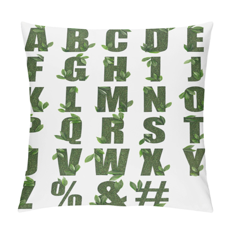 Personality  Letters From English Alphabet Made Of Green Grass With Fresh Leaves Isolated On White Pillow Covers