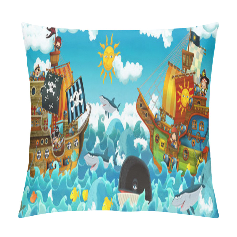 Personality  Cartoon Scene With Pirates On The Sea Battle - Illustration For The Children Pillow Covers