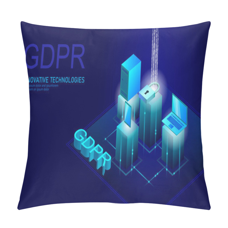 Personality  Privacy Data Protection Law GDPR. Data Regulation Sensitive Information Safety Shield European Union. Right To Be Forgotten Removing Flat Isometric 3d. Global Business EPrivacy Vector Illustration Pillow Covers