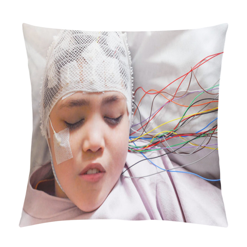 Personality  Girl With EEG Electrodes Attached To Her Head For Medical Test Pillow Covers