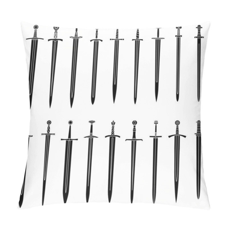 Personality  Set Of Simple Monochrome Images Of Medieval Long Swords. Pillow Covers