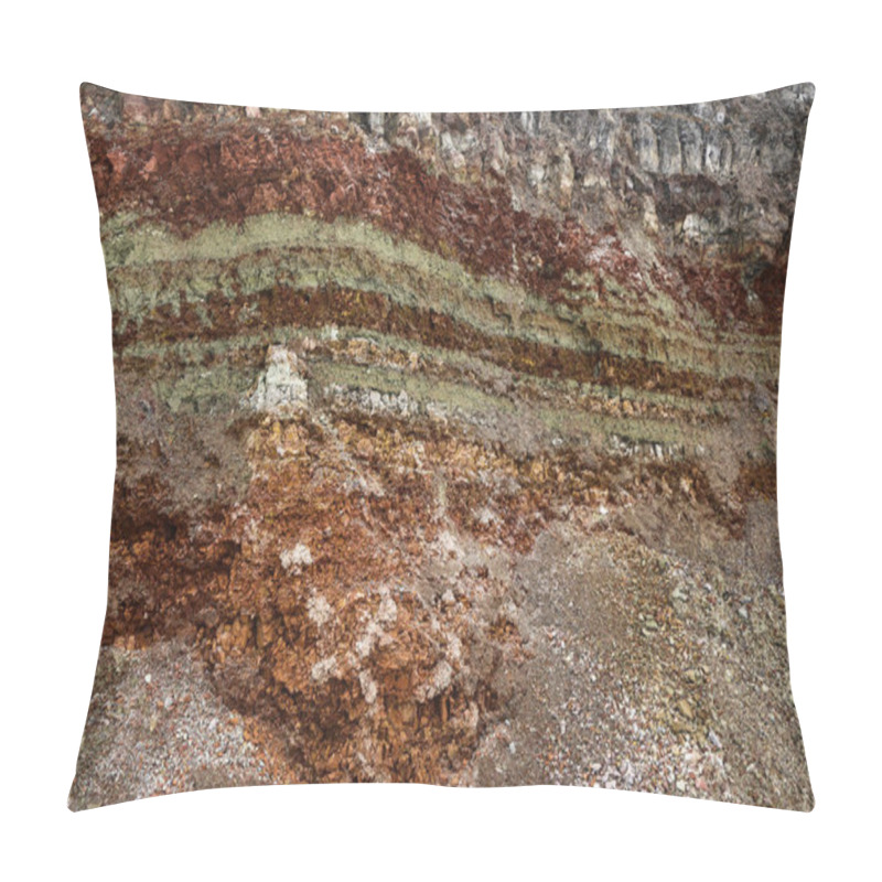 Personality   Texture Of Different Layers Of Clay Underground In  Clay Quarry After Geological Study Of Soil. Pillow Covers