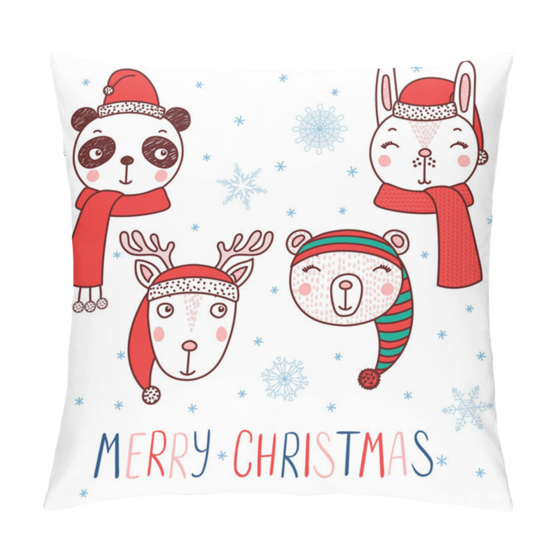 Personality  Cute Animals In Santa Hats Pillow Covers