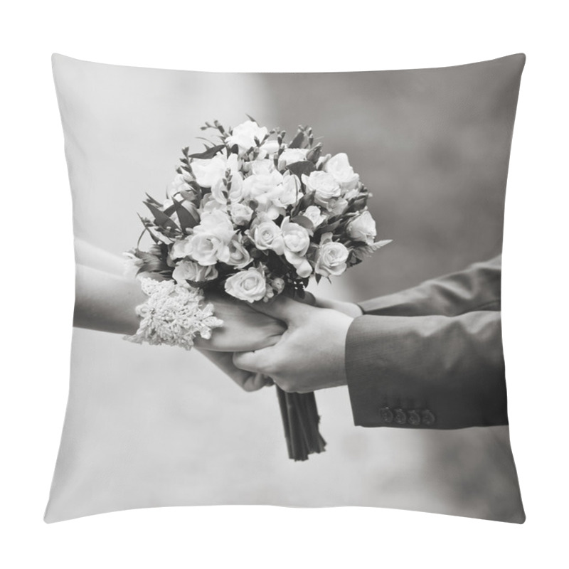 Personality  Hands Of A Weddingl Couple In Black And White Pillow Covers