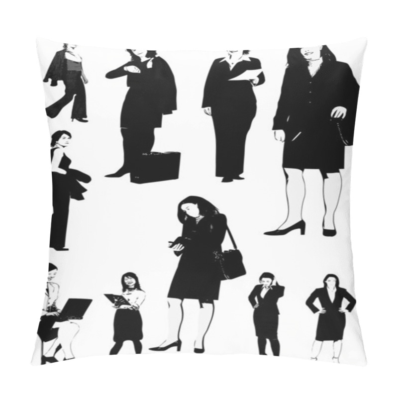 Personality  Businesswomen Black And White Silhouettes. Vector Illustration F Pillow Covers