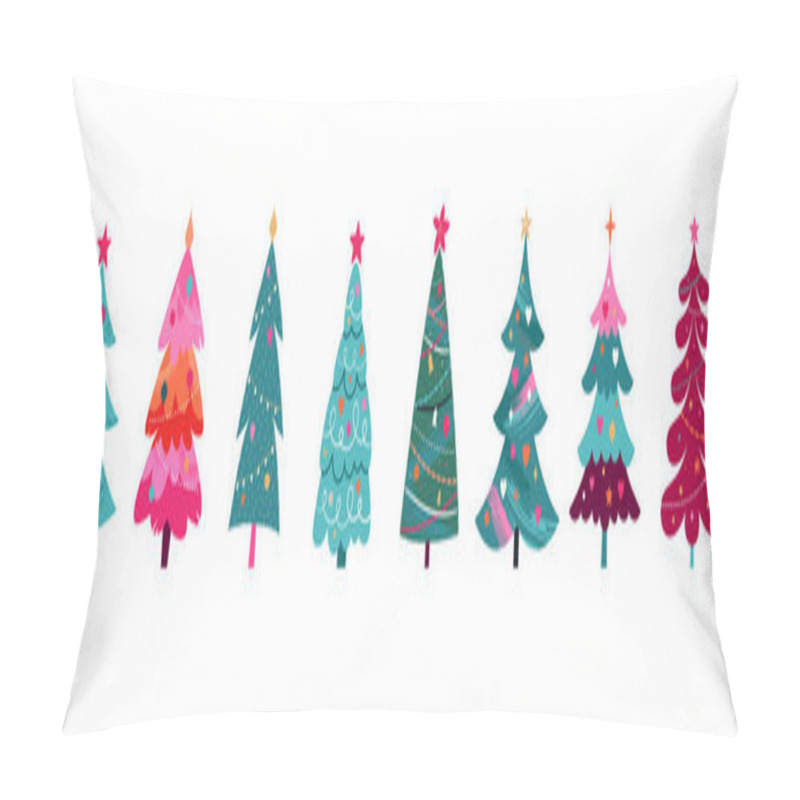 Personality  Retro Christmas Trees Design Elements Collection For New Year 2023. Vector Illustrations Set. Pillow Covers