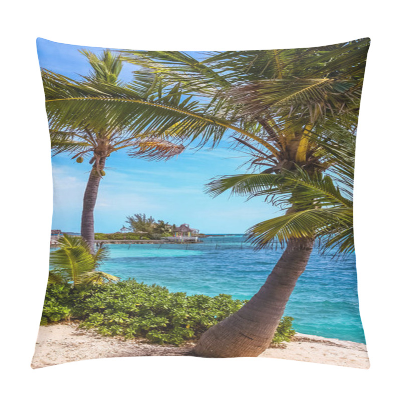 Personality  Tropical Island In Bahamas. View On The Beach With Palm Tree. Vacation Destination. Pillow Covers