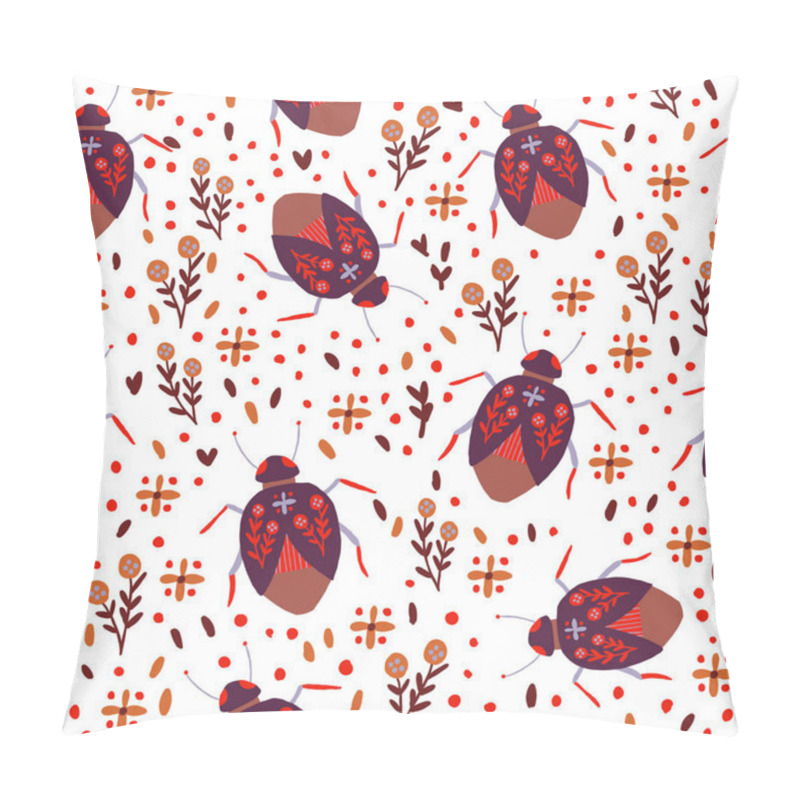 Personality  Playful Vector Pattern Featuring Red Bugs, Floral Elements, And Dotted Accents On A Whit Background. Perfect For Textiles, Wallpapers, Gift Wrap, And Creative Designs With A Bold, Nature-inspired Them Pillow Covers