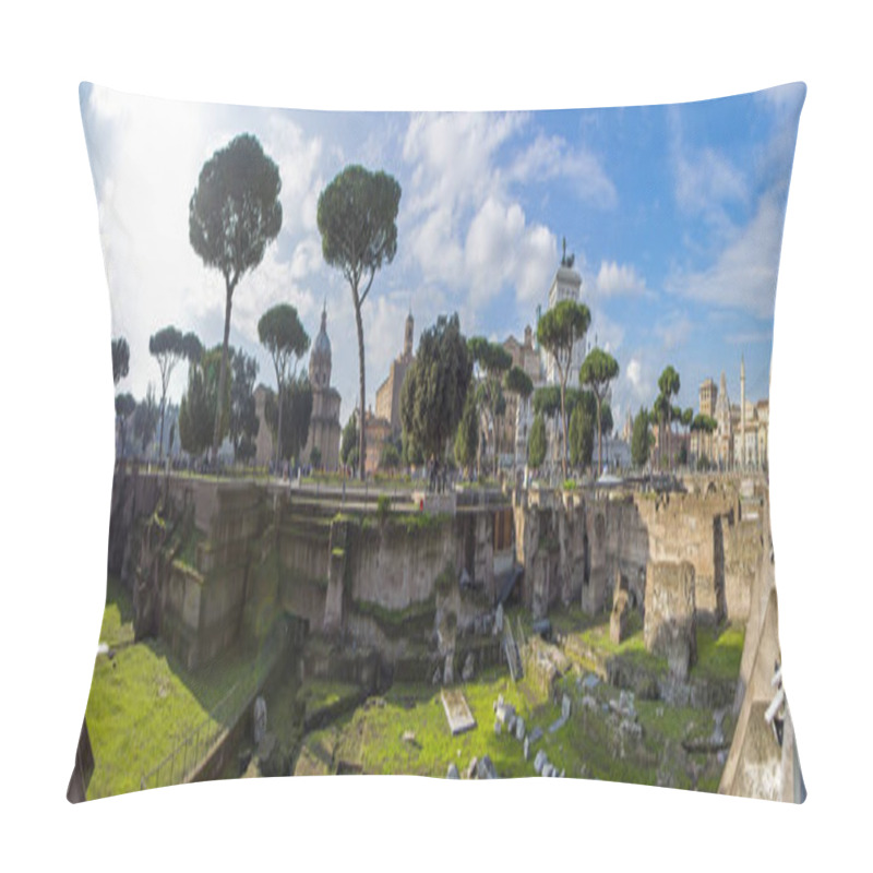 Personality  View Across The Ancient Ruins Of Trajan's Forum Towards Trajan's Column In Rome, Italy.  Huge Size Panorama Pillow Covers