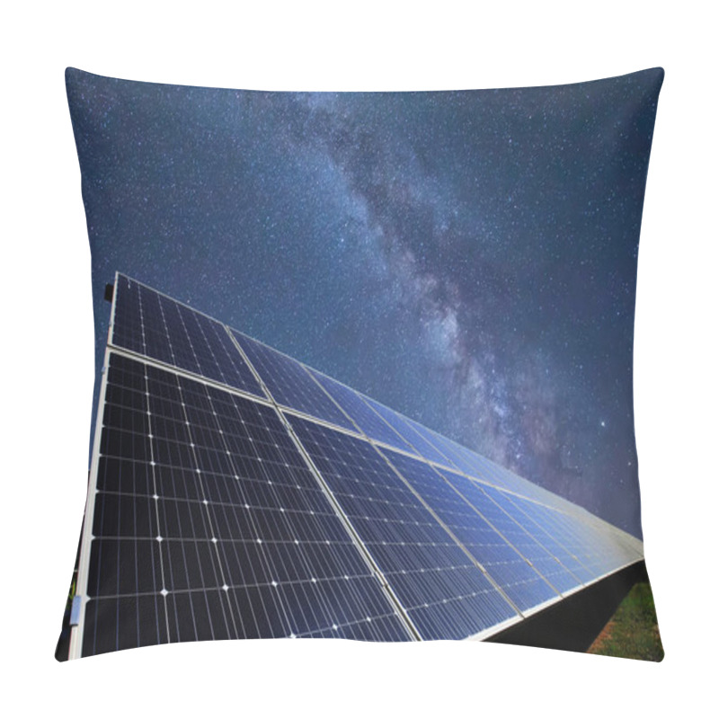 Personality  Solar Photovoltaic Panels And The Milky Way, Solar Photovoltaic Panels At Night Pillow Covers