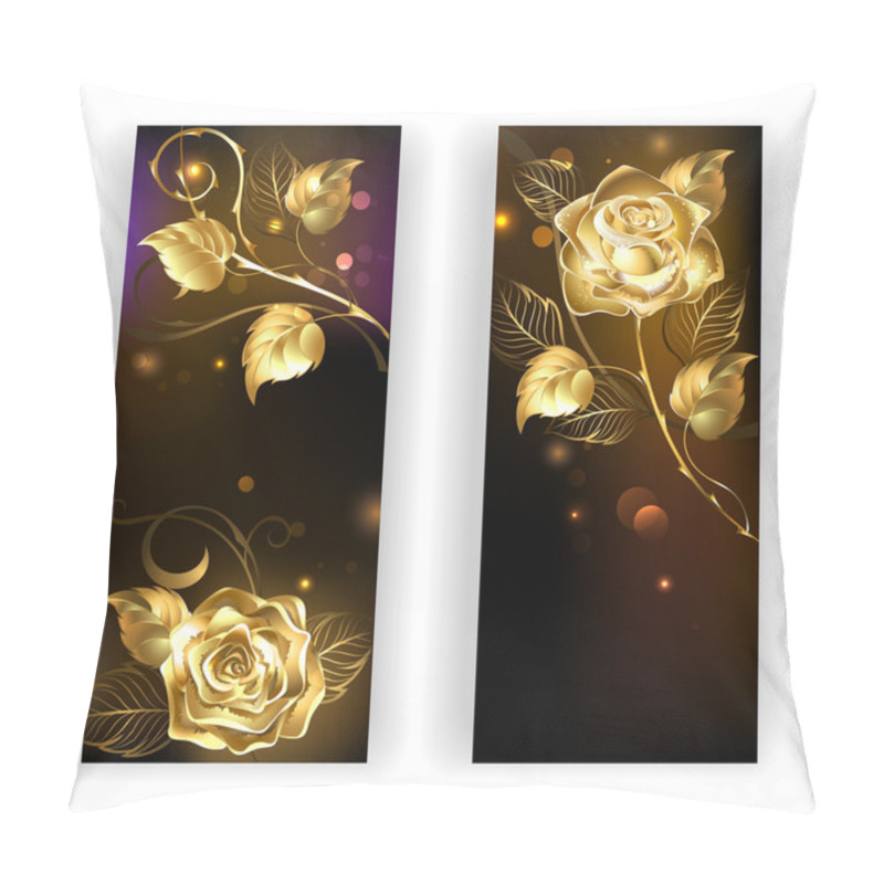 Personality  Two Banners With Gold Roses Pillow Covers