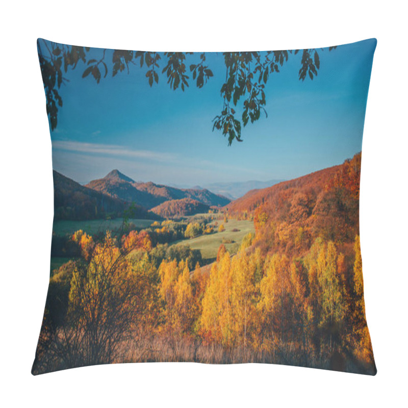 Personality  Colorful Autumn Landscape In The Mountain Village. Foggy Morning In The Carpathian Mountains. Pillow Covers