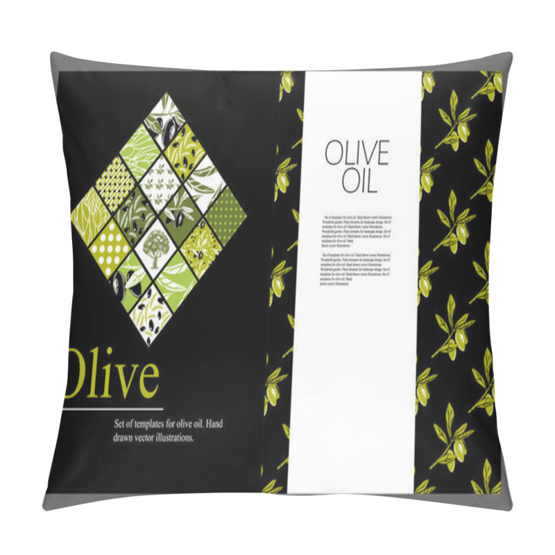 Personality  Set Of Templates For Olive Oil. Backgrounds For Covers, Flyers, Banners And Posters. Hand Drawn Vector Illustrations. Pillow Covers