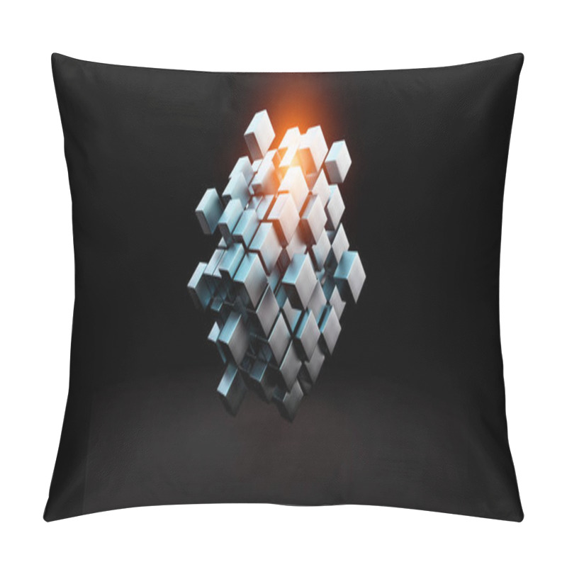 Personality  Floating Shiny Cube Network . Mixed Media Pillow Covers