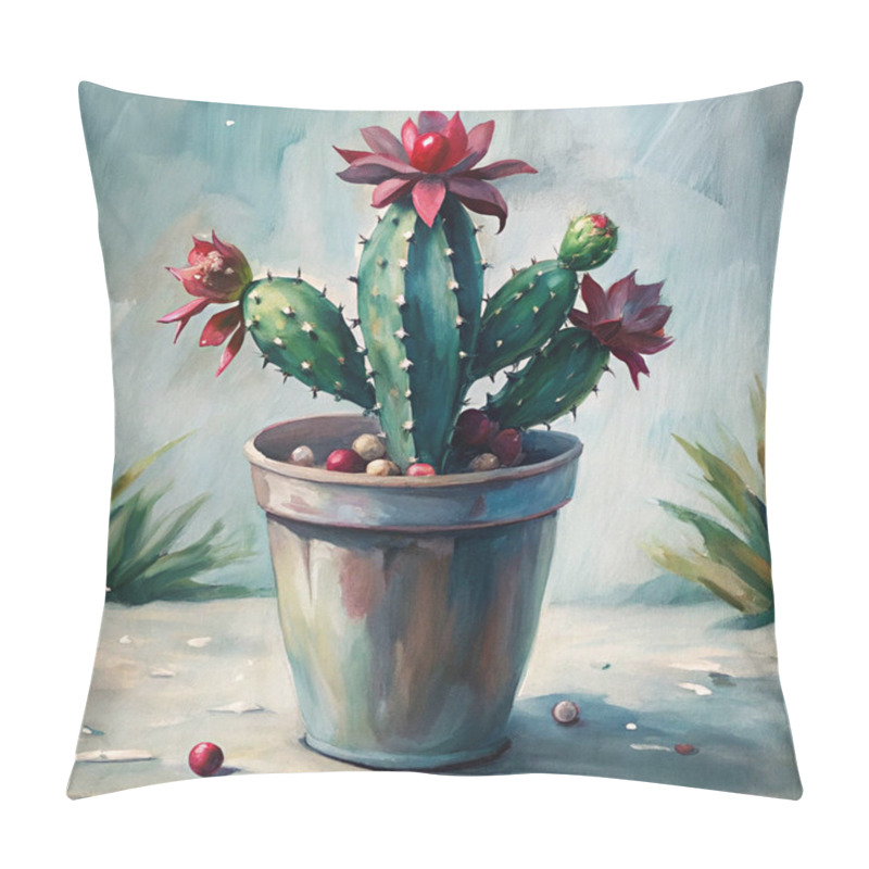 Personality  A Festive Christmas Cactus In A Rustic Pot Features Vibrant Red Blooms And Natural Details, Capturing The Essence Of Seasonal Charm And Decor. Pillow Covers