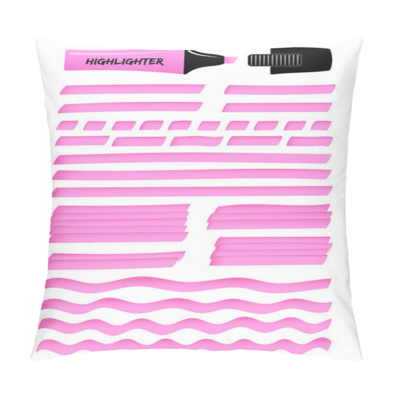 Personality  Highlighter Permanent Pen Hand Drawn Objects Set. Pink Hand Drawings With Solid Lines, Wavy Strokes, Dotted Stripes, And Highlight Marker Sketchy Rectangles. Vector Illustration For Reminder Note. Pillow Covers