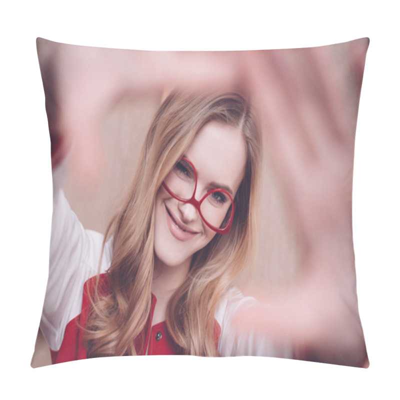 Personality  Woman Making Focus Framing Gesture Pillow Covers