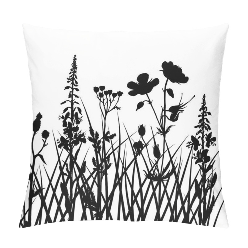 Personality  Vector Silhouettes Of Flowers And Grass Pillow Covers