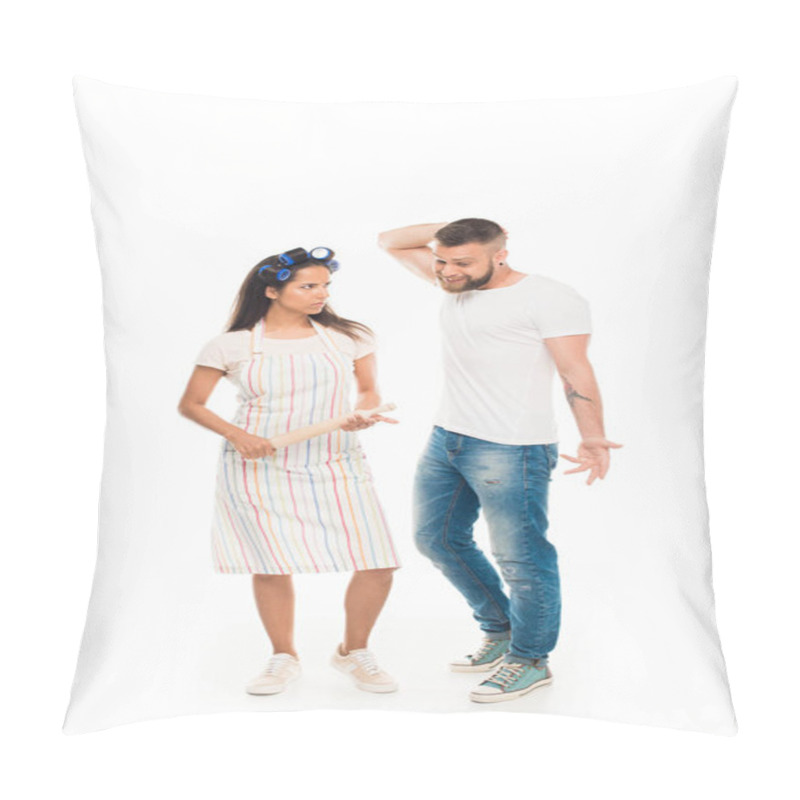 Personality  Angry Housewife Having Conflict With Husband Pillow Covers