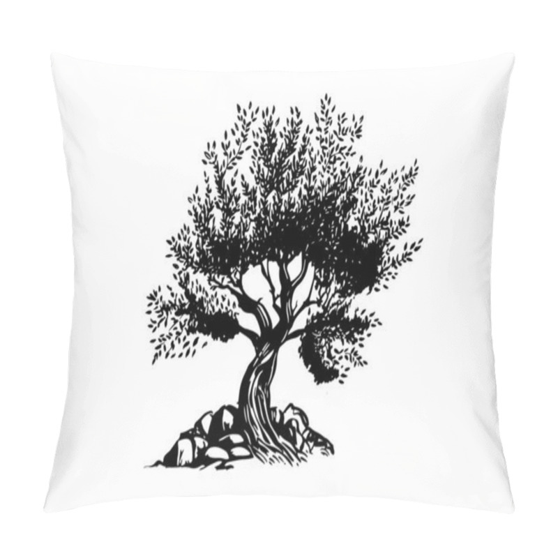 Personality  Olive Tree Hand Drawn Illustrations, Sketch. Vector. Pillow Covers