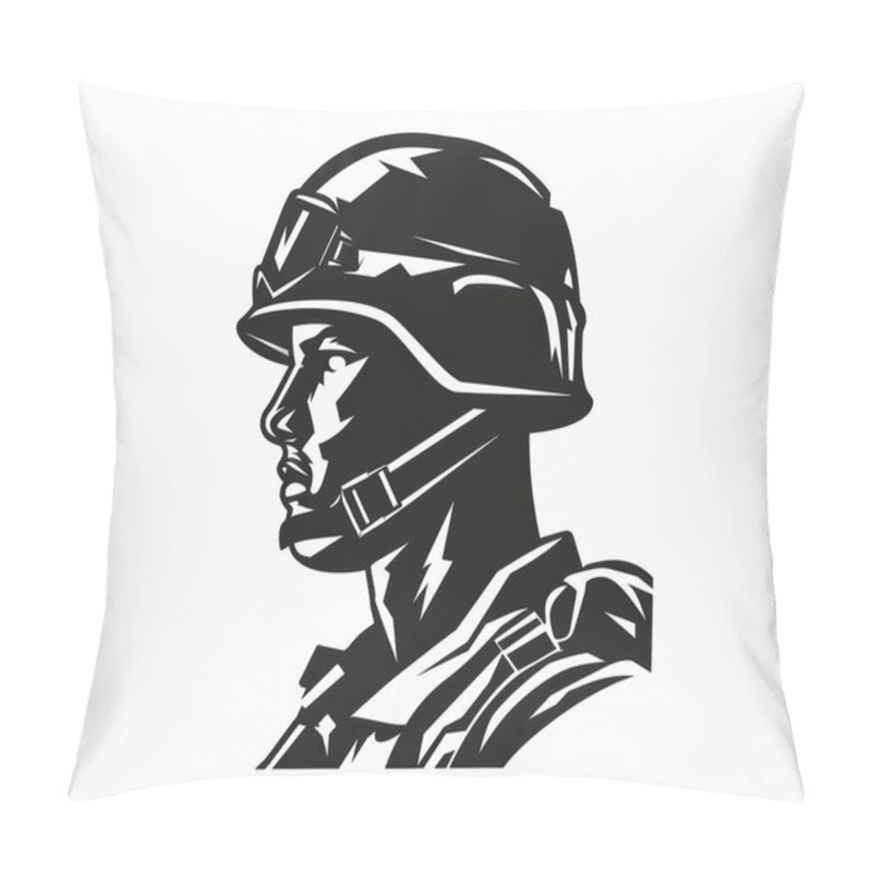 Personality  A Detailed Silhouette Of A Male Soldier In Uniform, Showcasing Strength And Determination. Pillow Covers