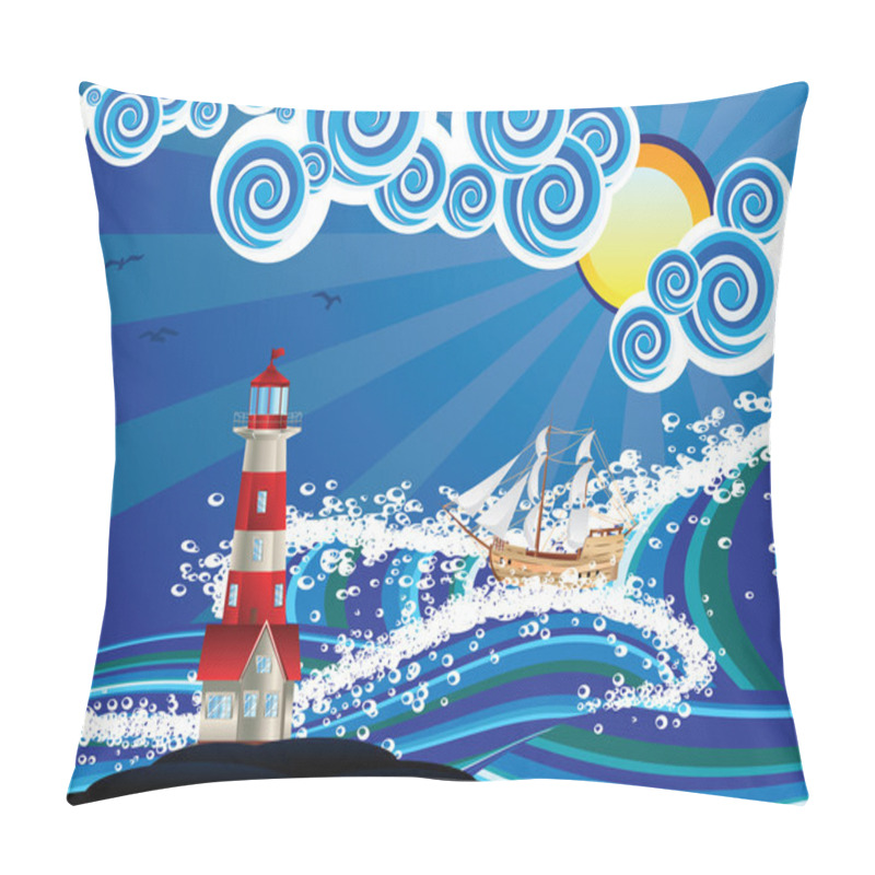 Personality  Lighthouse And Boat In The Sea Pillow Covers