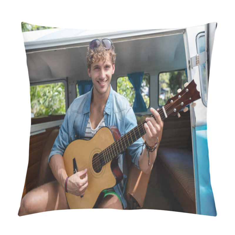 Personality  Man Playing Guitar In Campervan Pillow Covers