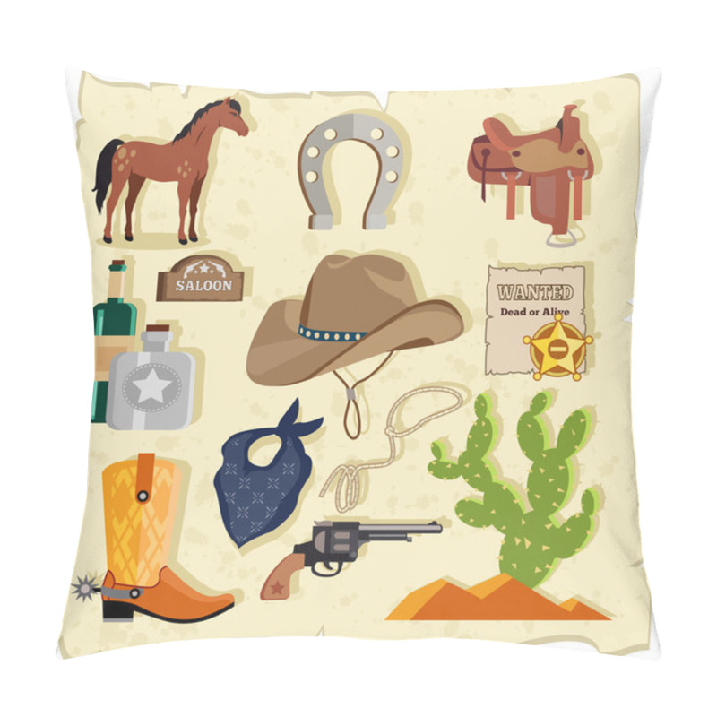 Personality  Elements Of Wild West Cactus Revolver Hat Pillow Covers