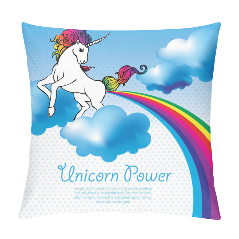 Personality  Unicorn Power With A Rainbow Vector Illustration. Pillow Covers