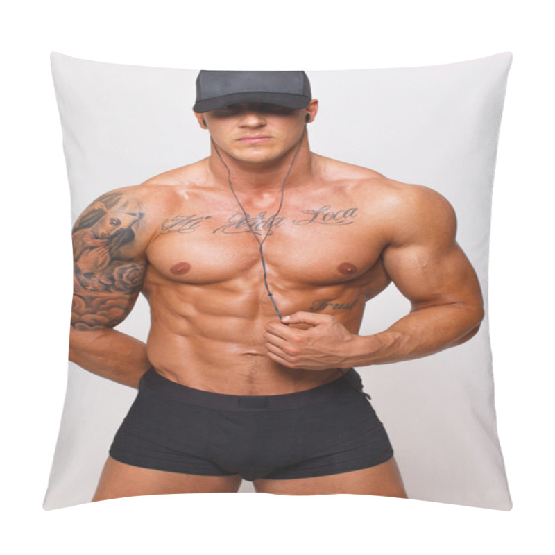 Personality  Hot Guy With A Well Looking Body Is Posing In Pants And Cap Only Pillow Covers