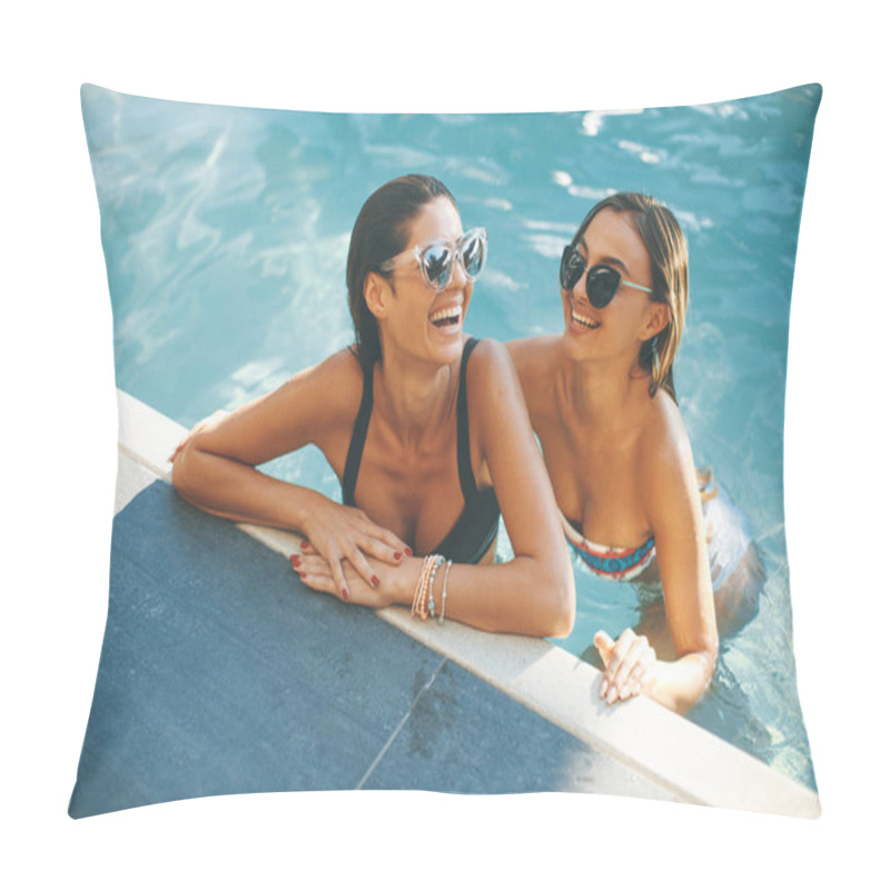 Personality  Young Women Having Fun By The Pool At Hot Summer Day Pillow Covers