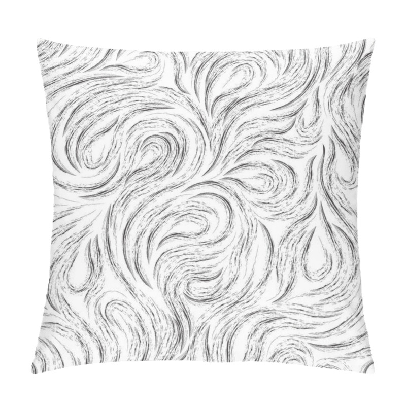 Personality  Seamless Black Vector Texture Of Smooth Flowing Lines Or Splashes. Abstract Background Of Flowing Waves Drawn In Chalk Or Charcoal Isolated On A White Background Pillow Covers