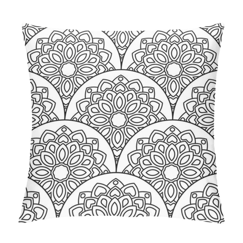 Personality  Abstract Mandala Fish Scale Seamless Pattern. Ornamental Tile, Mosaic Background. Floral Patchwork Infinity Card. Arabic, Indian, Ottoman Motifs. Vector Illustration.    Pillow Covers