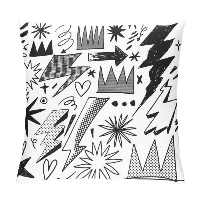 Personality  A Bold Black-and-white Doodle Collection Featuring Lightning Bolts, Stars, And Various Abstract Shapes With Halftone Effect For Texture. Pillow Covers