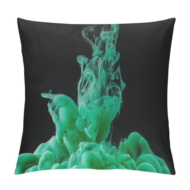 Personality  Close-up View Of Green Ink Explosion On Black Background Pillow Covers