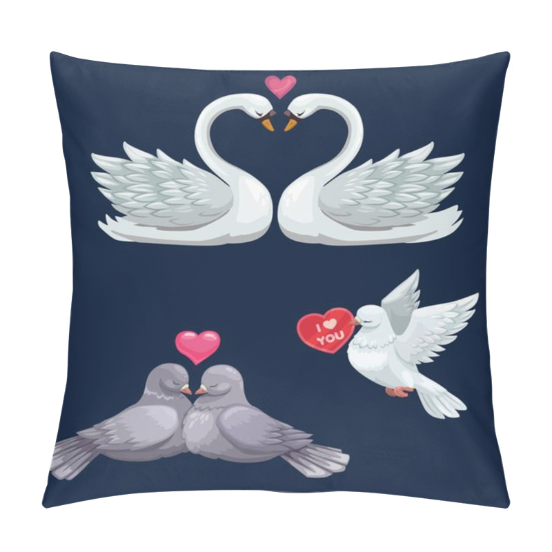 Personality  Loving Bird Couples With Hearts. Valentines Day Pillow Covers