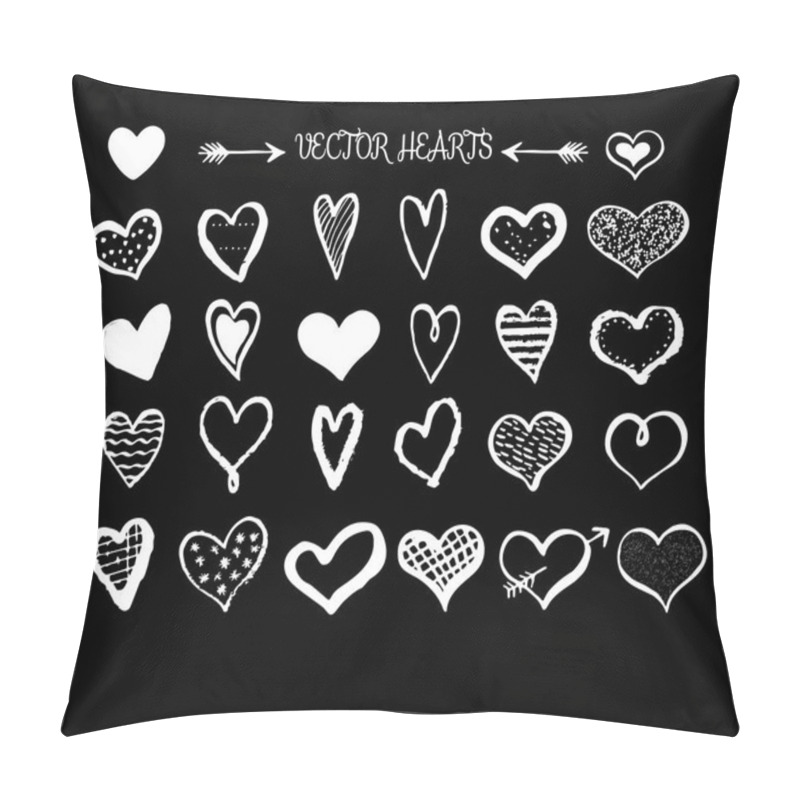 Personality  Collection Of Hand Sketched Doodle Hearts Isolated On Black Back Pillow Covers