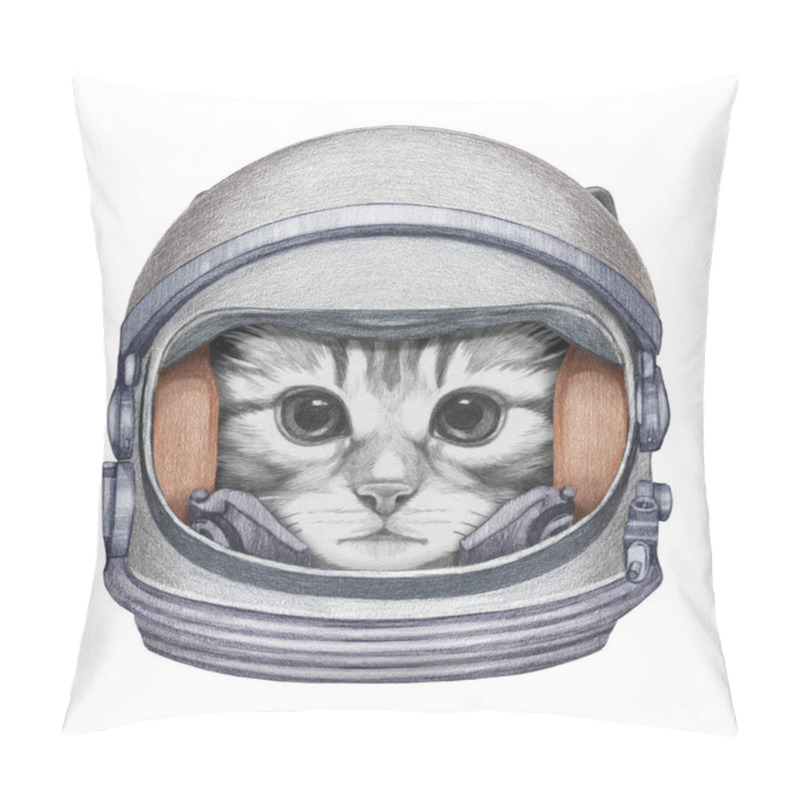 Personality  Cute Hand-drawn Illustration Of Cat In Spacesuit Pillow Covers