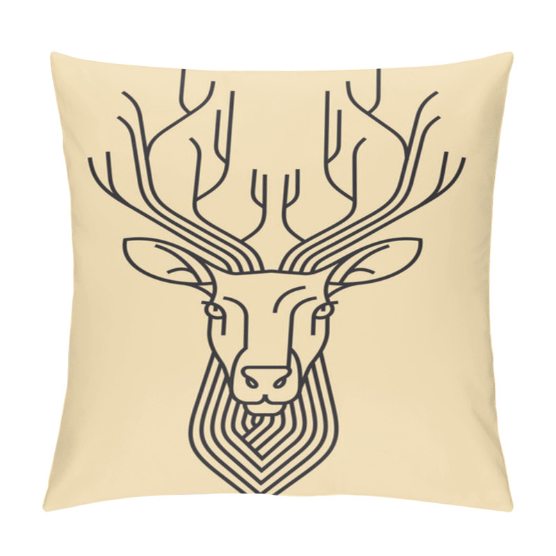 Personality  Emblem, Badge With A Deer Head. Ribbon, Motto, Laurel Wreath, Bow, Arrows, Sword Style Engraving Linear Design For Premium Logo Or Coat Of Arms. Deer With The Crown Is The Symbol Of Nobility, Wealth. Pillow Covers