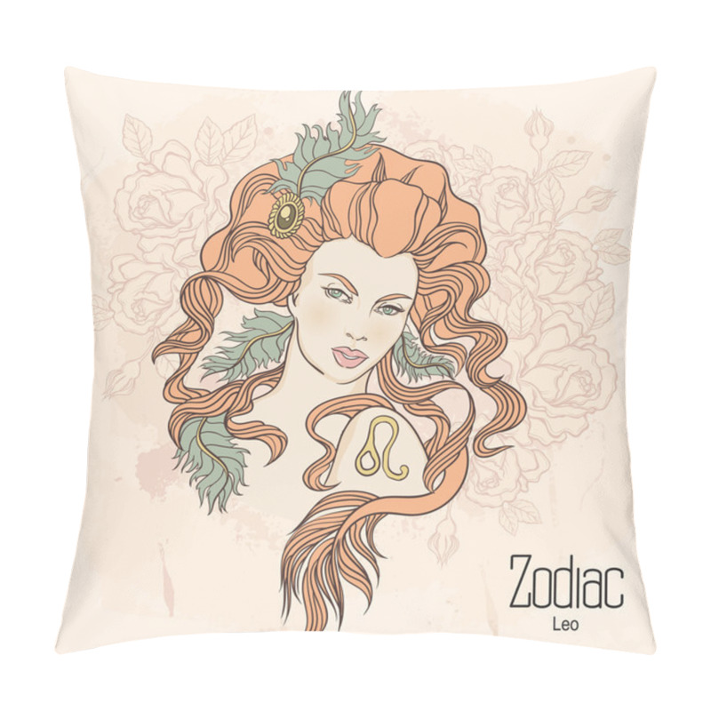 Personality  Zodiac. Vector Illustration Of Leo As Girl With Flowers. Design  Pillow Covers