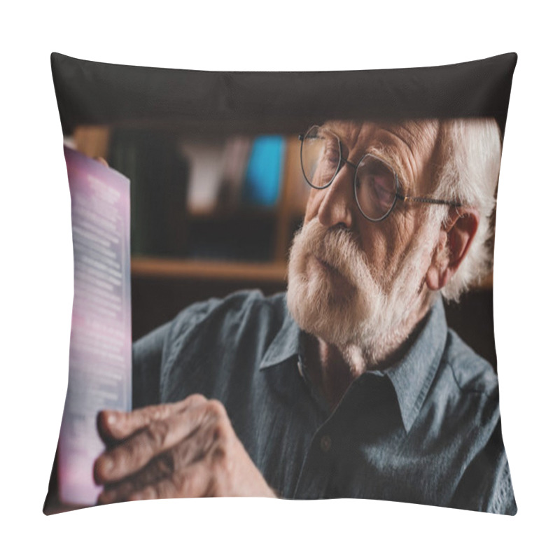 Personality  Grey Hair Librarian Looking At Book On Shelf  Pillow Covers