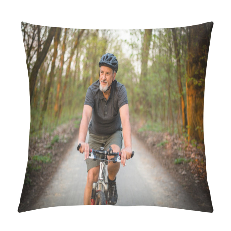 Personality  Senior Man On His Mountain Bike Outdoors Pillow Covers