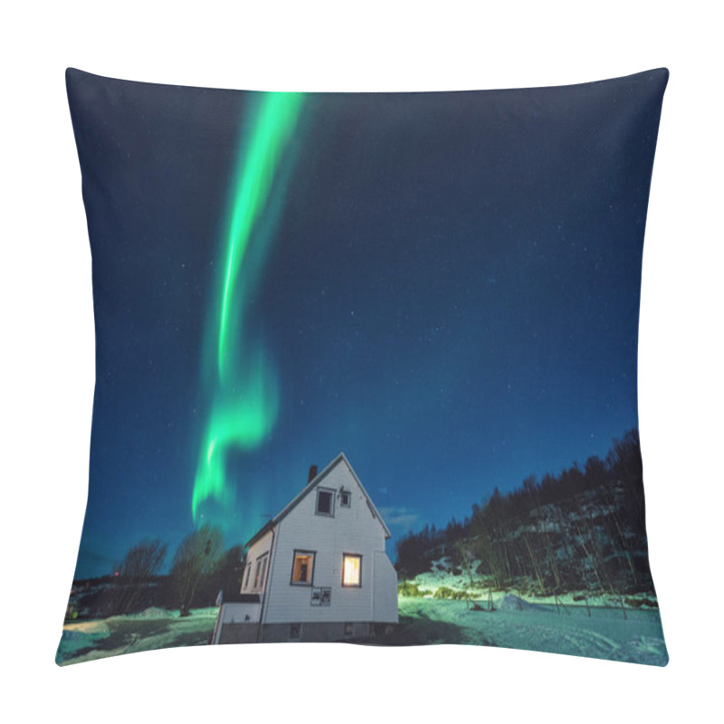 Personality  Northern Lights (aurora Borealis) Over Tourist Camping In Lofoten Islands, Norway. Night Winter Landscape With Polar Lights And Beautiful Starry Sky Pillow Covers