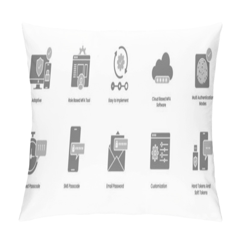 Personality  Essential Features Of Multi Factor Authentication. Secure Login Icons. Modern Multi Factor Authentication Solutions. Pillow Covers