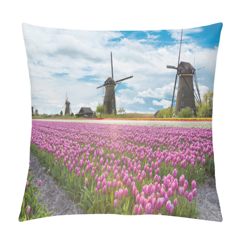 Personality  Windmill With Tulip Field In Holland Pillow Covers