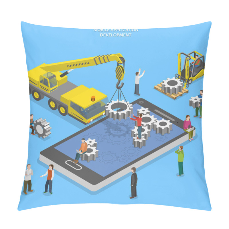 Personality  Mobile App Development Flat Isometric Vector Pillow Covers