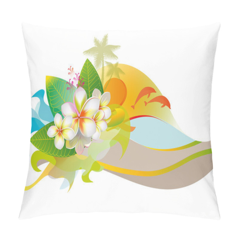 Personality  Background With Frangipani Flowers, Beach And Sun Pillow Covers