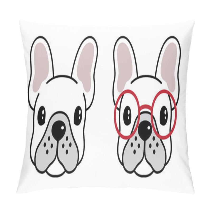 Personality  Dog Vector French Bulldog Cartoon Character Pug Icon Logo Glasses Illustration Symbol White Pillow Covers