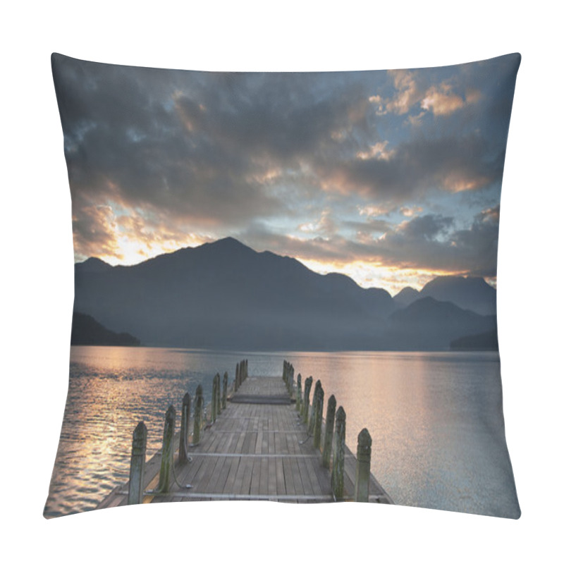 Personality  Sunrise Over Mountain And Looking Over A Pier Pillow Covers