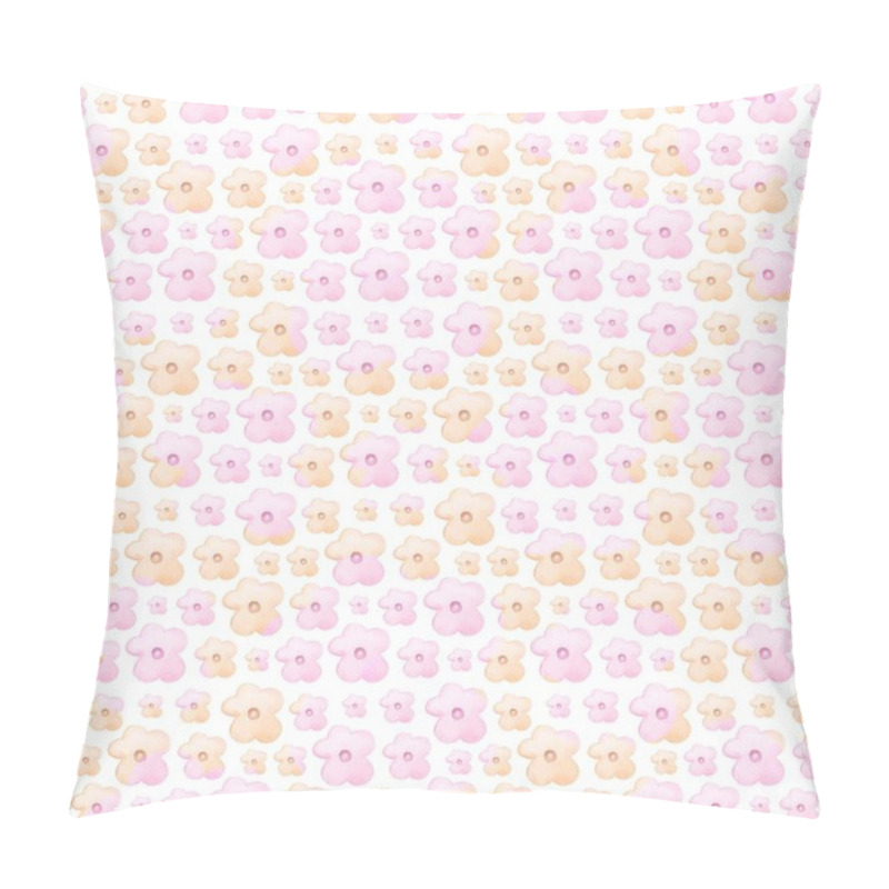 Personality  A Vibrant Pattern Showcases Delicate Pink And Yellow Flowers Scattered Uniformly Against A Crisp White Background, Perfect For Textiles Or Crafts. Pillow Covers